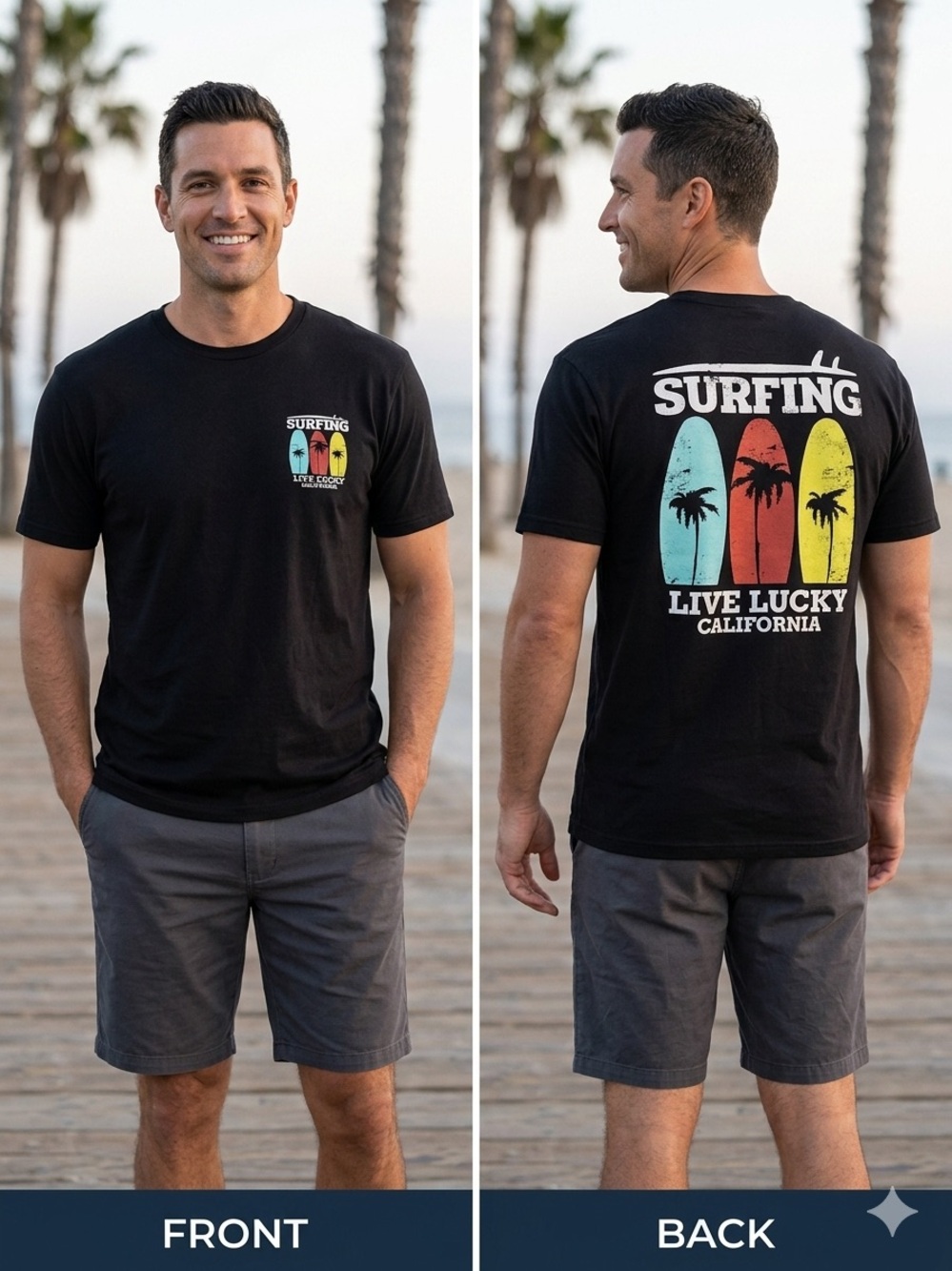 NWOT Black Clover Men's XL California Surfing Graphic Tee Black